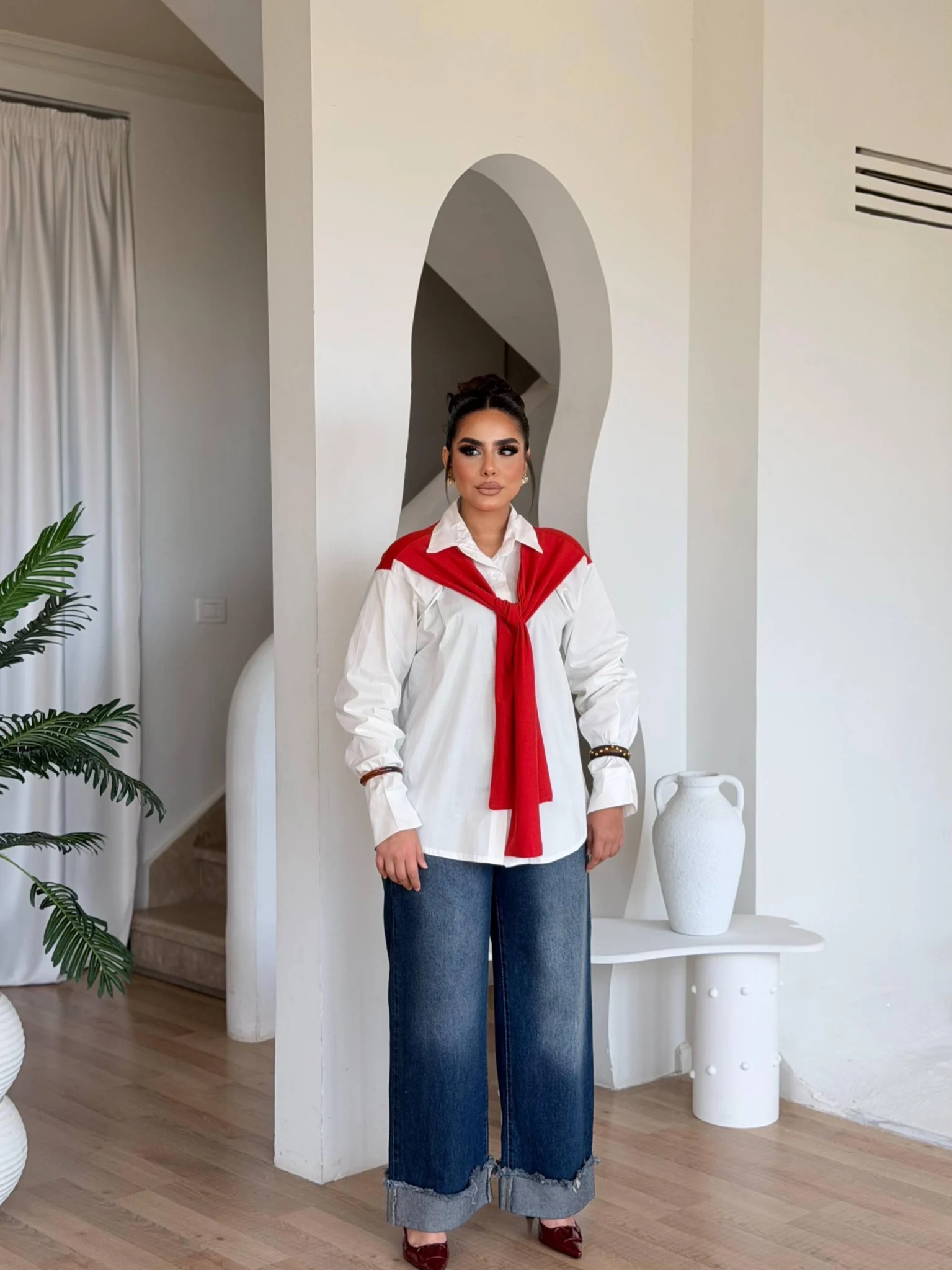 Poplin Shirt with Scarf